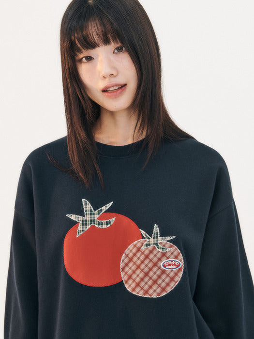 [ambler] Tomato Applique Check Patch Sweatshirts AMM1319 (Navy)