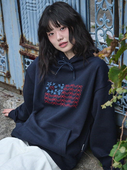 [ambler] Ribbon Flag Hoodie AHP1205 (Navy)