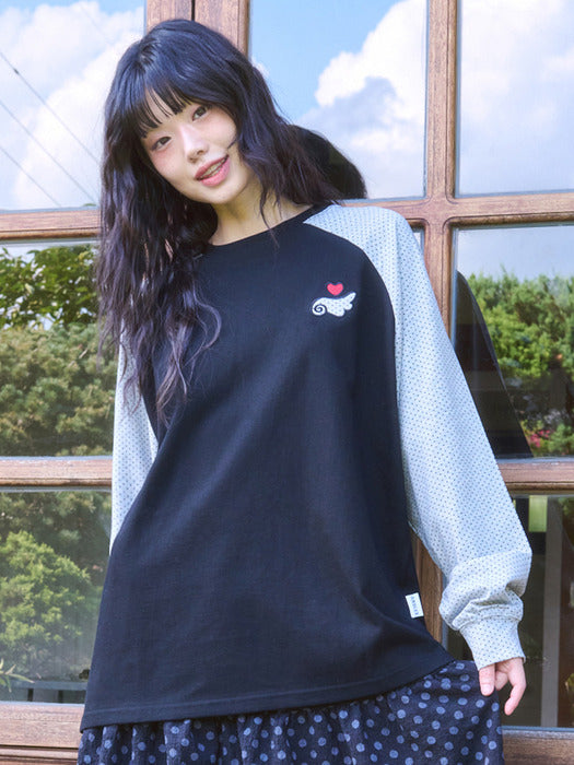 [ambler] My little angel Dot Raglan Long Sleeve AJS202 (Black)