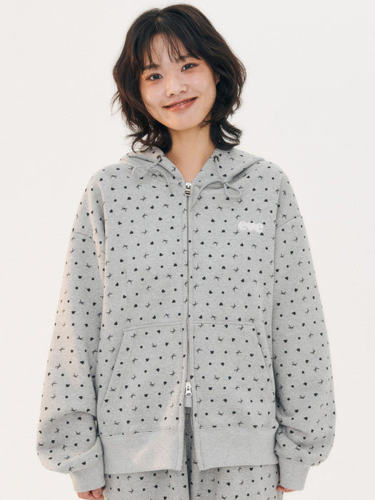 Ambler Ribbon And Bear Dot Hooded zip-up Hoodie Zip-Up Jacket (Melange)