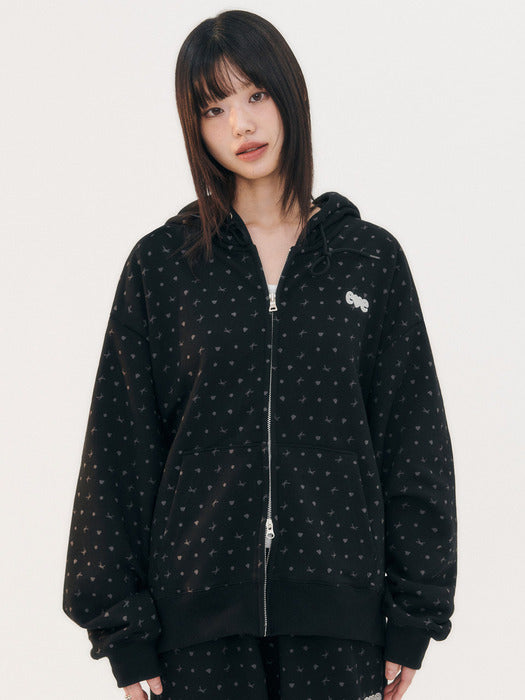 [ambler] Ribbon And Bear Dot Hooded zip-up Hoodie Zip-Up Jacket AZIP804 (Black)