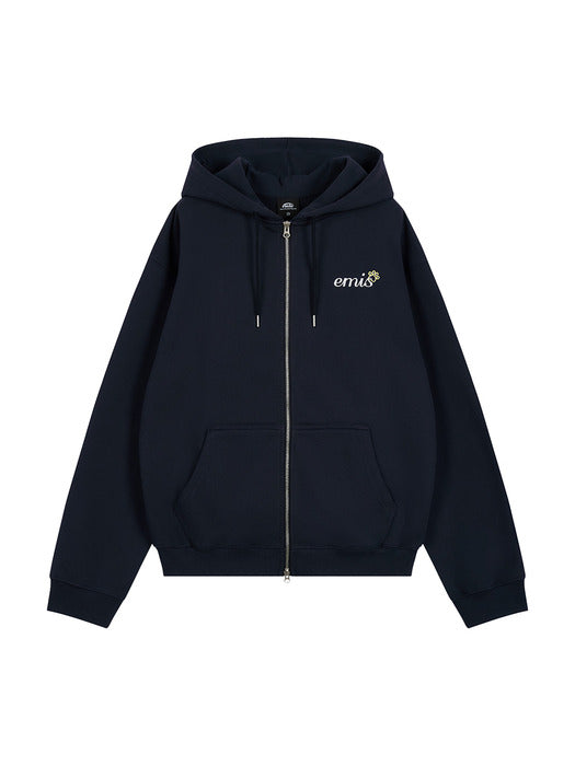 [emis] LETTERING LOGO ZIP UP HOODIE_NAVY