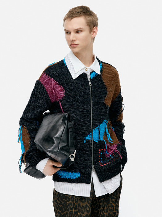 [andersson bell] UNISEX INTARISA ZIP-UP CREWNECK SWEATER atb1333u(BLACK)