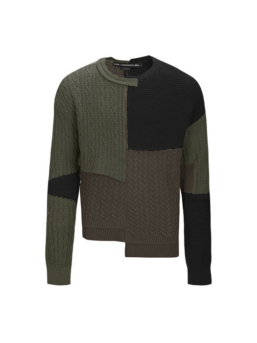 [andersson bell] PATCHWORK ASYMMETRIC CREWNECK SWEATER atb1330m(MULTI)