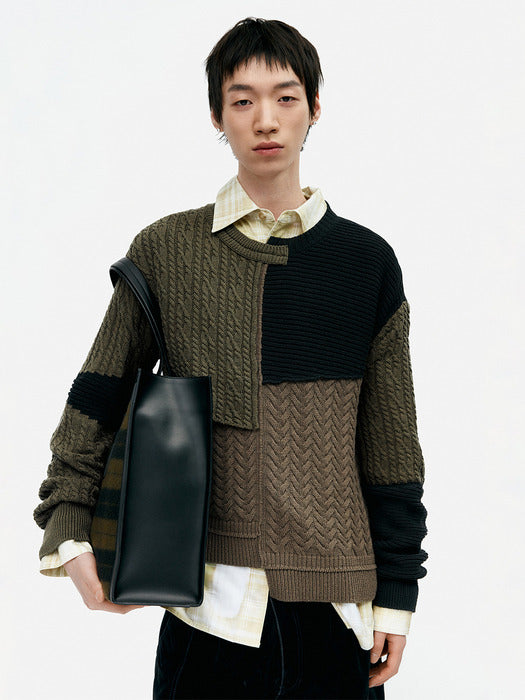 [andersson bell] PATCHWORK ASYMMETRIC CREWNECK SWEATER atb1330m(MULTI)
