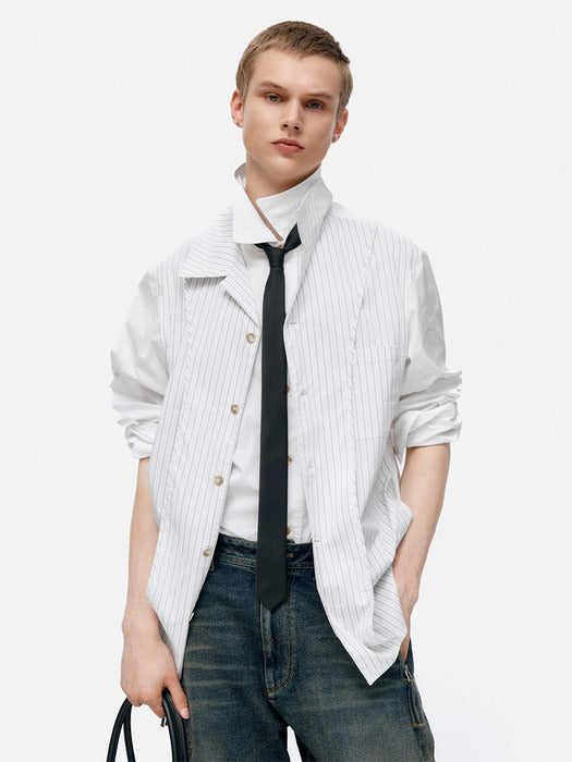 [andersson bell] OPEN COLLAR LAYERED SHIRTS atb1341m(WHITE)