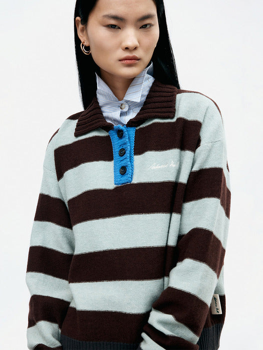 [andersson bell] BOLD STRIPE COLLAR SWEATER atb1385w(BROWN/JADE)