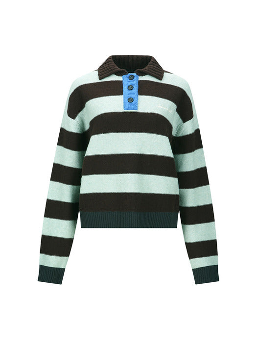 [andersson bell] BOLD STRIPE COLLAR SWEATER atb1385w(BROWN/JADE)