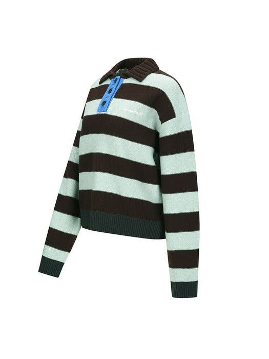 [andersson bell] BOLD STRIPE COLLAR SWEATER atb1385w(BROWN/JADE)