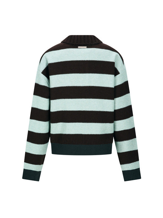 [andersson bell] BOLD STRIPE COLLAR SWEATER atb1385w(BROWN/JADE)