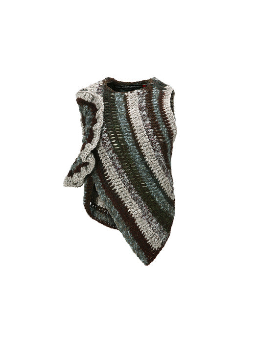 [andersson bell] OAKBERRY FRILL ROUNDING HAND KNITTED TOP atb1359w(BROWN / BLUE)