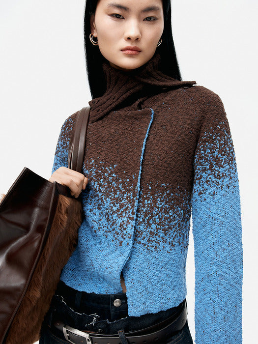 [andersson bell] FLOW JAQUARD SHORT CARDIGAN atb1358w(BLUE/BROWN)