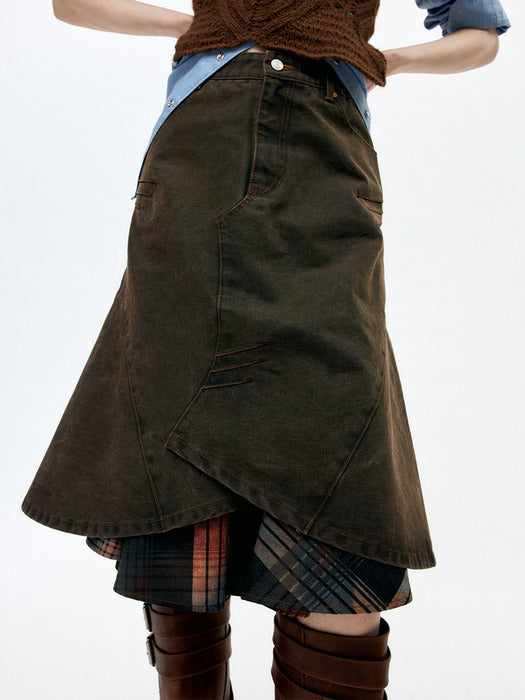 [andersson bell] CUSTOM FLARE LAYERED SKIRT apa847w(SUNSET BROWN)