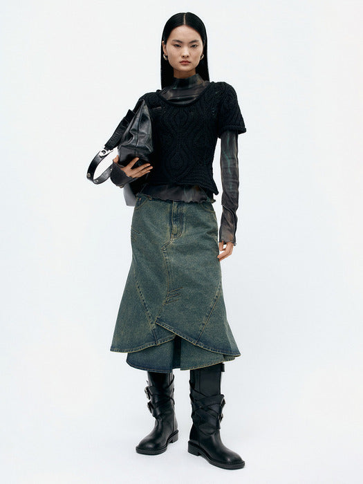 [andersson bell] CUSTOM FLARE LAYERED SKIRT apa846w(ARMY GREEN)