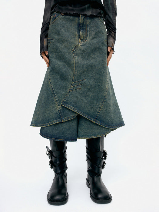 [andersson bell] CUSTOM FLARE LAYERED SKIRT apa846w(ARMY GREEN)