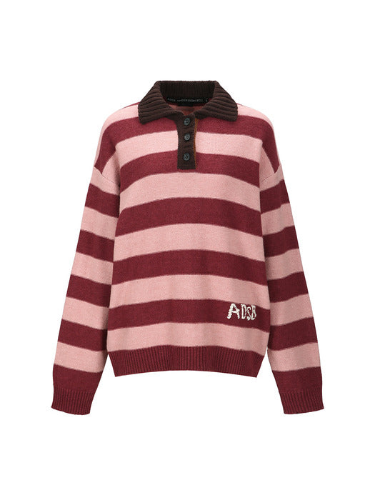 [andersson bell] LOOSE-FIT STRIPE COLLAR SWEATER atb1399w(PINK/RED WINE)