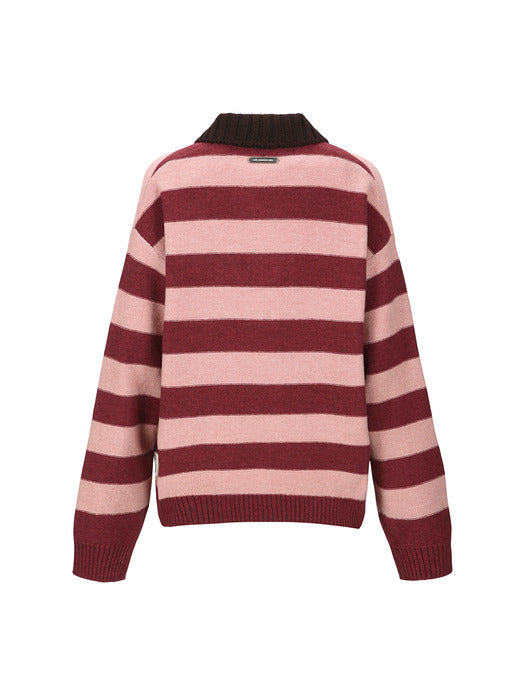 [andersson bell] LOOSE-FIT STRIPE COLLAR SWEATER atb1399w(PINK/RED WINE)