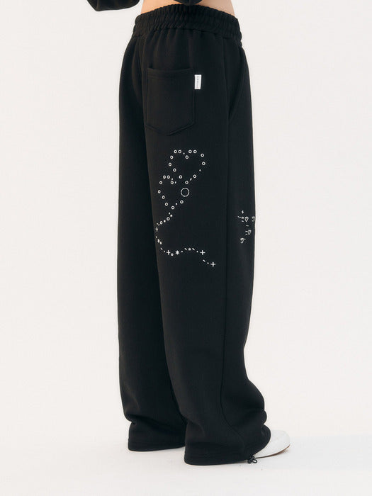 Ambler Emoji One-tuck String Wide Sweat Pants (Black)