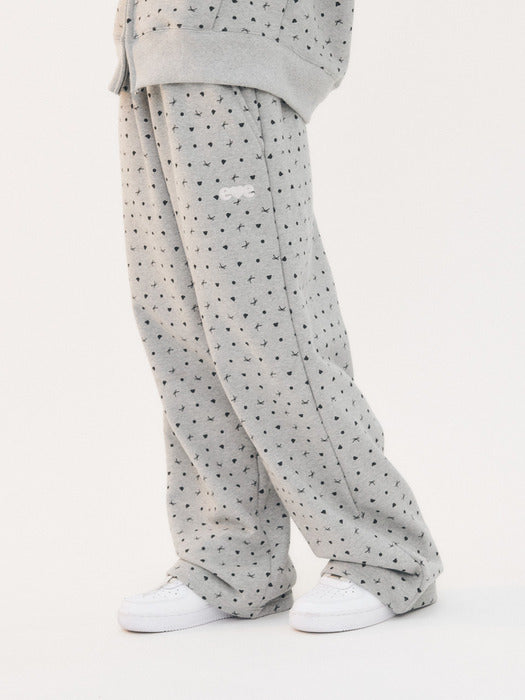 [ambler] Ribbon And Bear Dot Pants Srting Wide Sweat Pants AP905 (Melange)
