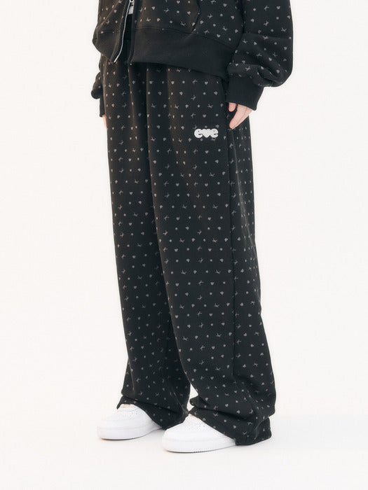 [ambler] Ribbon And Bear Dot Pants Srting Wide Sweat Pants AP905 (Black)