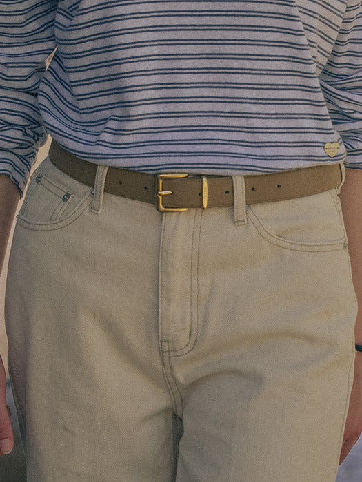 [TILLIDIE] 30mm square buckle suede belt_Beige