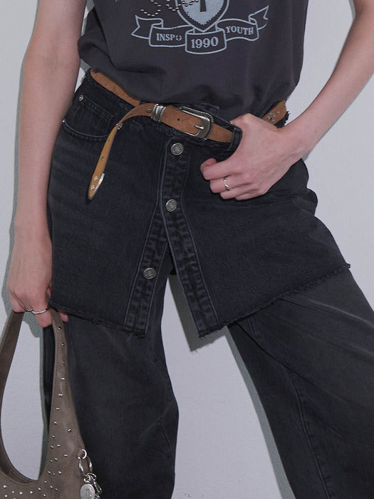 Raive Raw Hem Washed Skirt-Pants