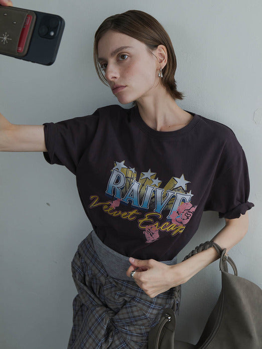[raive] Retro Star & Rose Graphic T-shirts VW5AE131_2color