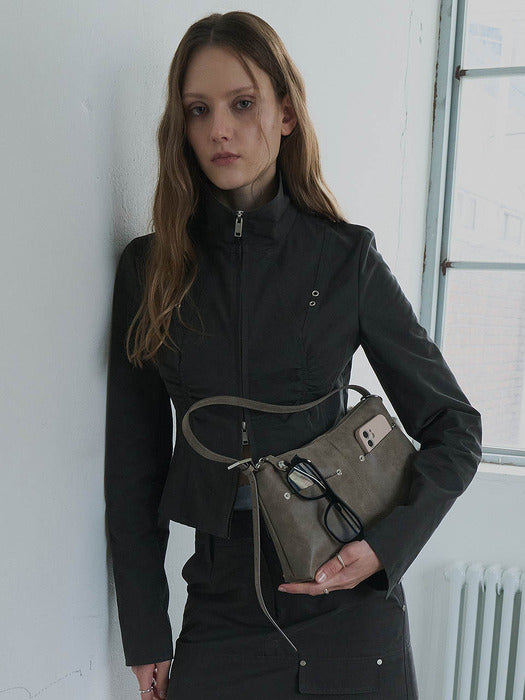 [raive] Shirred Slim Fit Zip-Up Jacket in D/Khaki VW5AJ061-43