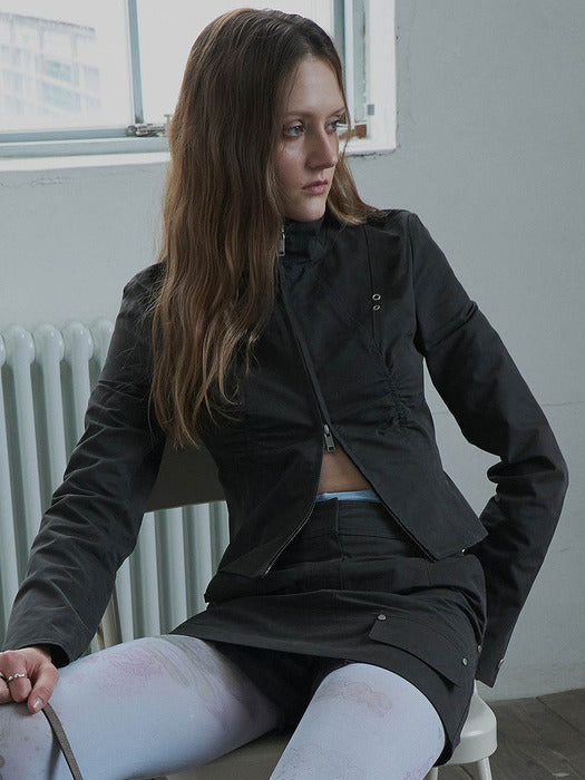 [raive] Shirred Slim Fit Zip-Up Jacket in D/Khaki VW5AJ061-43