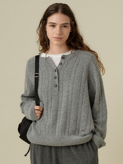 Mango Maniplease Kerry Cable Knit Melange Grey