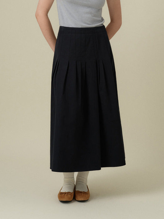 Mango Maniplease Merci Pintuck Skirt Navy