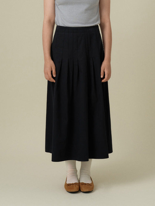 Mango Maniplease Merci Pintuck Skirt Navy