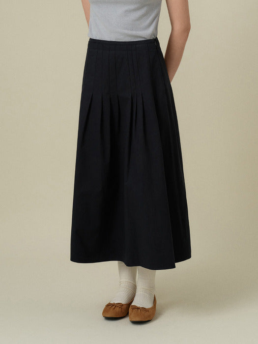 Mango Maniplease Merci Pintuck Skirt Navy