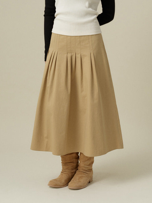 Mango Maniplease Merci Pintuck Skirt Beige