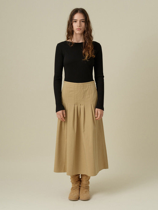 Mango Maniplease Merci Pintuck Skirt Beige