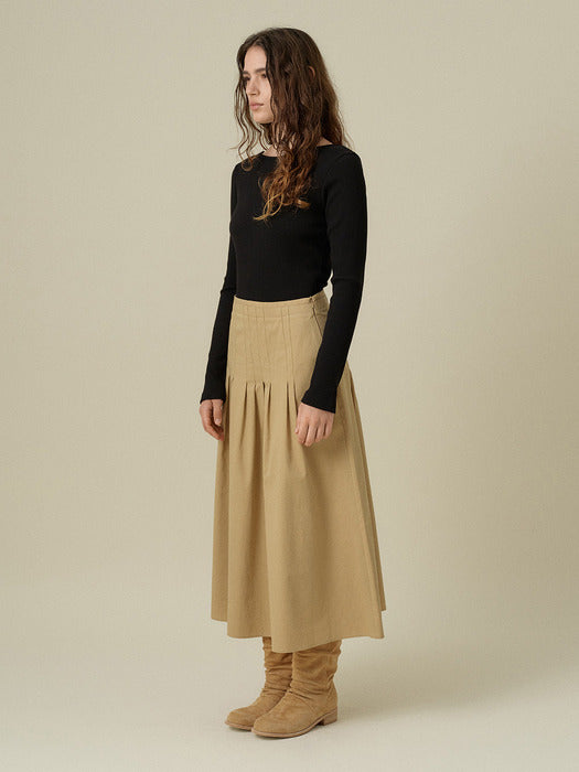 Mango Maniplease Merci Pintuck Skirt Beige
