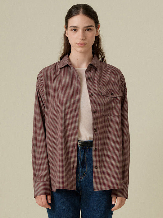 Mango Maniplease Coco Check Shirt Burgundy