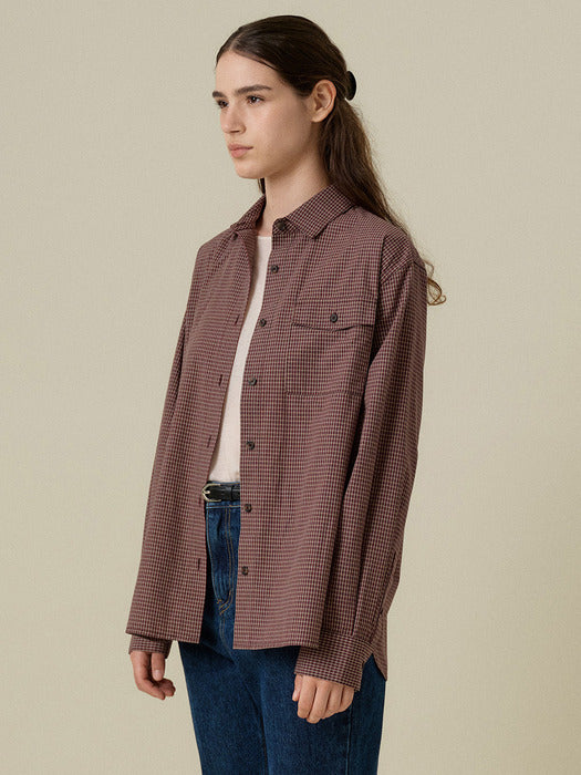 Mango Maniplease Coco Check Shirt Burgundy