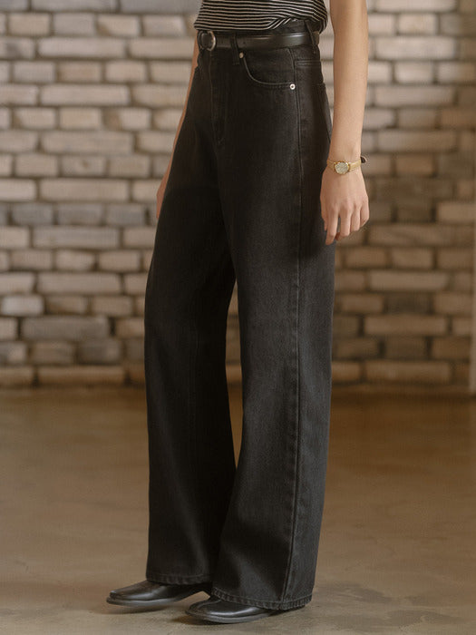 Tillidie Vintage washing denim pants Black