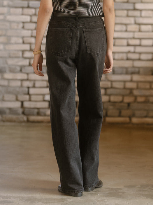 Tillidie Vintage washing denim pants Black