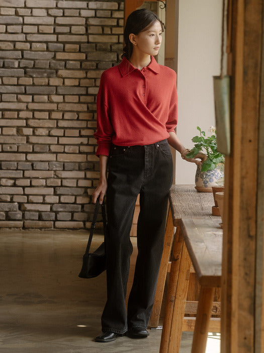 Tillidie Vintage washing denim pants Black