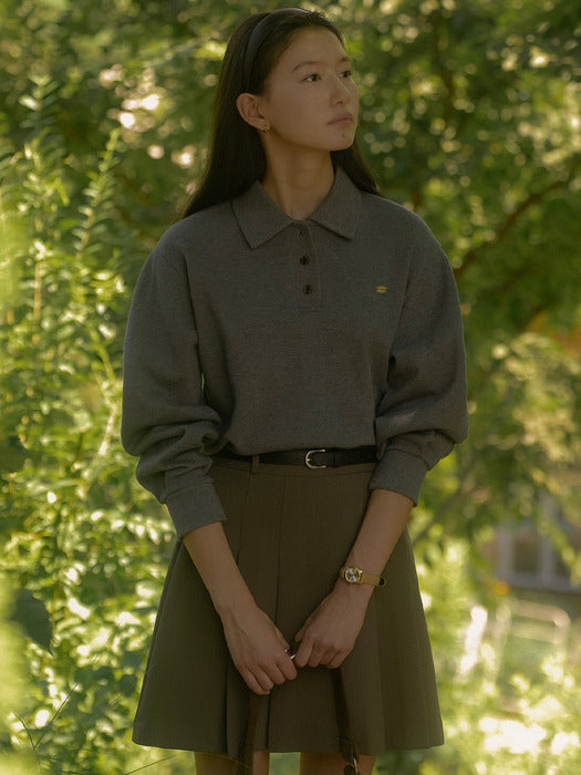 [TILLIDIE] Volume sleeve collar pique t-shirt_Charcoal