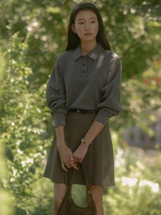 [TILLIDIE] Volume sleeve collar pique t-shirt_Charcoal