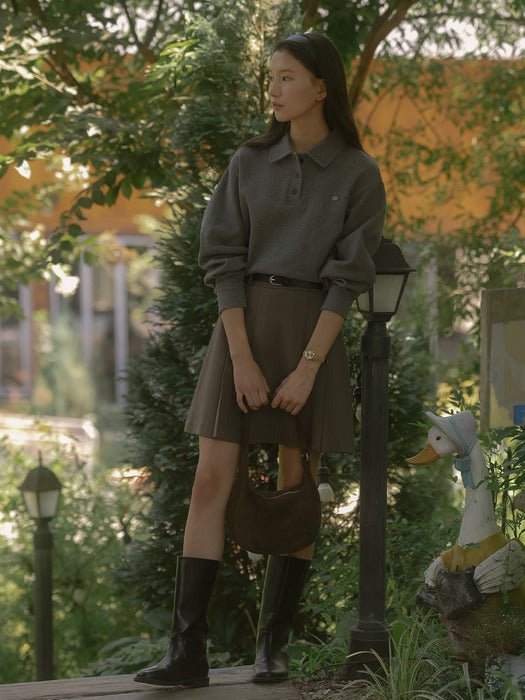 [TILLIDIE] Volume sleeve collar pique t-shirt_Charcoal