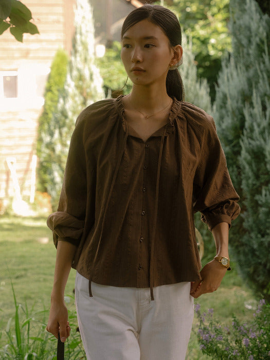 [TILLIDIE] Embo tie volume blouse TIFA03BL10_Brown