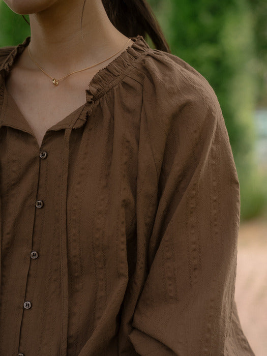 [TILLIDIE] Embo tie volume blouse TIFA03BL10_Brown