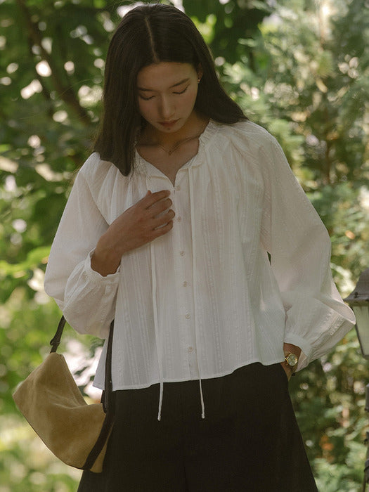 [TILLIDIE] Embo tie volume blouse TIFA03BL09_Ivory