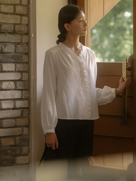 [TILLIDIE] Race detail blouse TIFA03BL07_Ivory