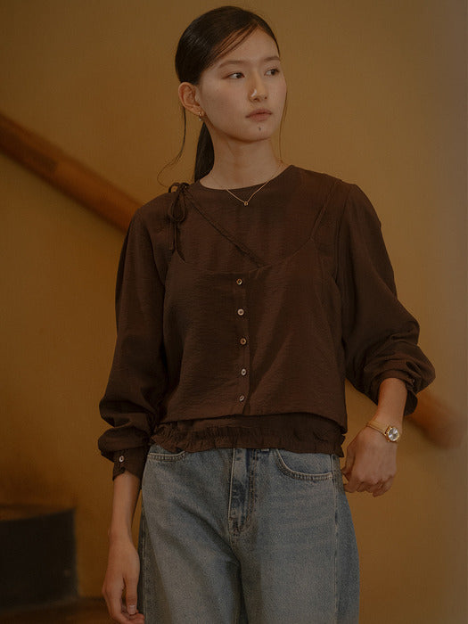 [TILLIDIE] Layered ruffle detail 2-way blouse TIFA03BL06_Brown