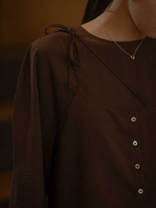 [TILLIDIE] Layered ruffle detail 2-way blouse TIFA03BL06_Brown